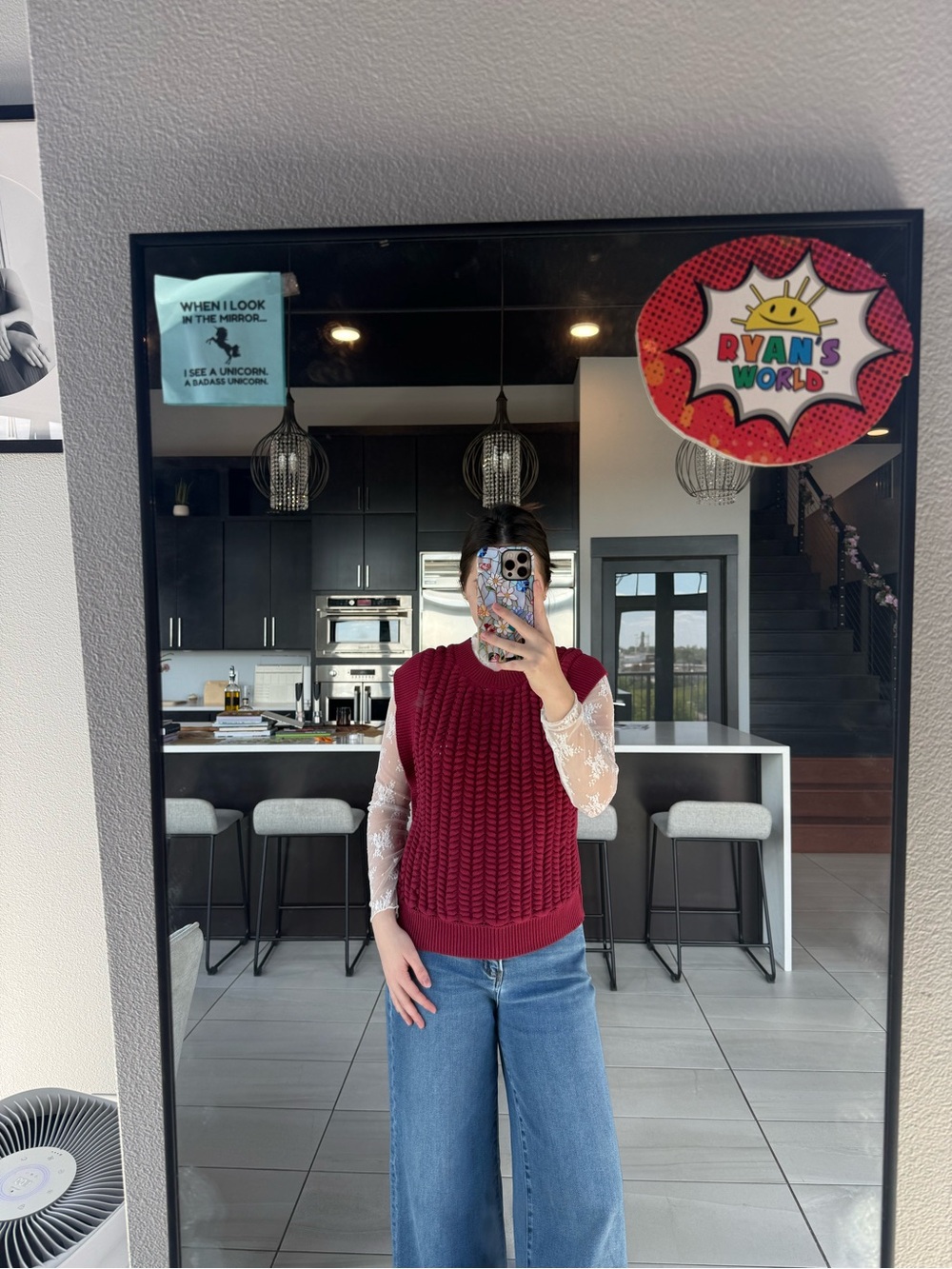 Another Love Burgundy Cable Knit Sleeveless V-Neck Sweater Vest